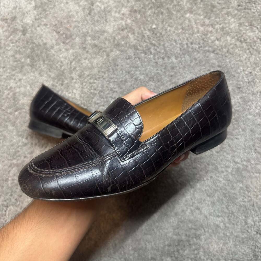 Lauren Ralph Lauren Women's Brown Croc-Embossed Leather Loafer with Logo Buckle - Picture 5 of 7